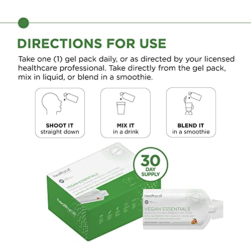 Healthycell Vegan Essentials - Liquid Multivitamin Supplement for Brain, Heart, Immunity, Energy, Skin and Hair Support - Vegan Multivitamin for Women & Men - Maximum Absorption - 30 Gel Packs