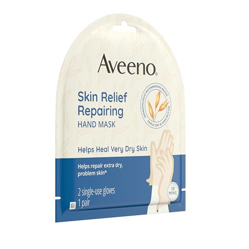 Aveeno Skin Relief Repairing Hand Mask, Moisturizing Gloves with Prebiotic Oat & Shea Butter for Very Dry Skin, Hand Care for Sensitive Skin, Fragrance-Free, 1 Pair of Single-Use Gloves