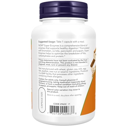 NOW Foods Supplements, Super Enzymes, Formulated with Bromelain, Ox Bile, Pancreatin and Papain, Super Enzymes,90 Capsules