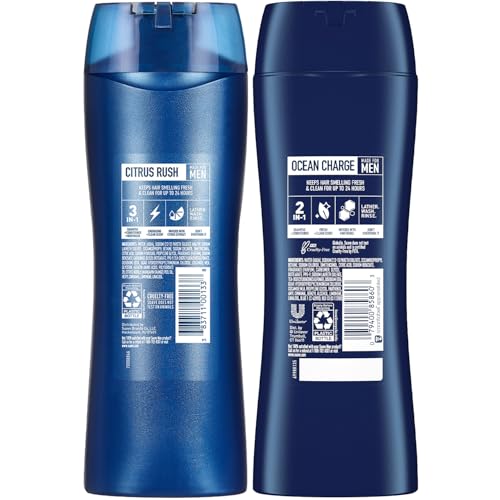 Suave Men’s 3-in-1 Body Wash, Shampoo & Conditioner, Citrus Rush + 2-in-1 Shampoo and Conditioner, Ocean Charge, 12.6 Oz Ea (2 Piece Set)