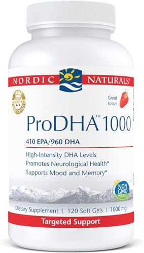 Nordic Naturals ProDHA 1000, Strawberry - 120 Soft Gels - 1660 mg Omega-3 - High-Intensity DHA Formula for Neurological Health, Mood & Memory - Non-GMO - 60 Servings