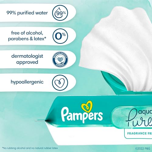 Pampers Aqua Pure Sensitive Baby Wipes, 99% Water, Hypoallergenic, Unscented Baby Wipes, 336 Baby Wipes Total (6 Flip-Top Packs)