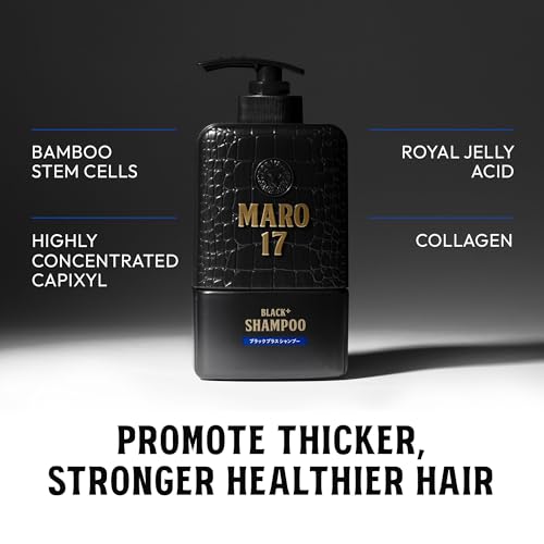 MARO17 Black+ Shampoo - Mens Shampoo for Gray Hair Reversal - Sulfate Free + DHT Blocker, Royal Jelly & Collagen for Thicker, Darker Hair - Protects Follicles, Promotes Growth, & Prevents Greying