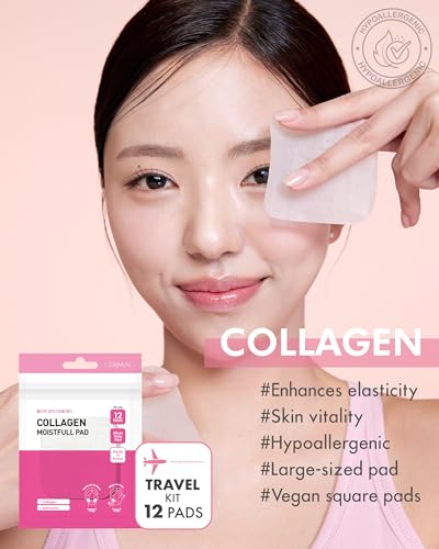 DERMAL Collagen Moistfull Toner Pad - Korean Toner Pad for Elasticity & Wrinkle Improvement with Peptides - Travel Kit 12 Pads, 3 Pack (Total 36 Pads)