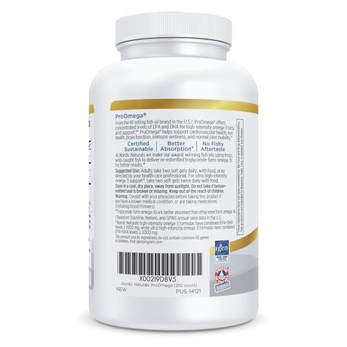 Nordic Naturals ProOmega, Lemon Flavor - 210 Soft Gels - 1000 mg Omega-3 - High-Potency Fish Oil with EPA & DHA - Promotes Brain, Eye, Heart, & Immune Health - Non-GMO - 105 Servings