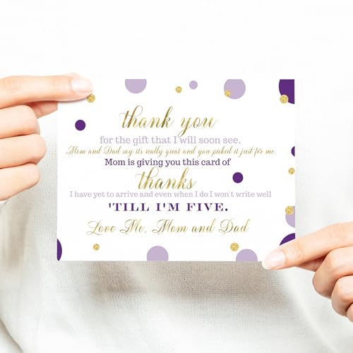 15 Purple and Gold Thank You Cards with Lilac Envelopes -Stationery for Girls Baby Shower Dazzling Abstract Dot