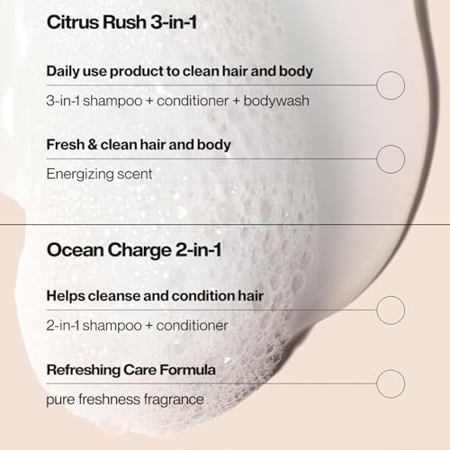 Suave Men’s 3-in-1 Body Wash, Shampoo & Conditioner, Citrus Rush + 2-in-1 Shampoo and Conditioner, Ocean Charge, 12.6 Oz Ea (2 Piece Set)