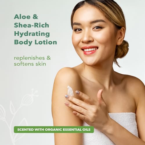 Nourish Organic Body Lotion, Lavender Mint – Hydrating Body Lotion for Dry Skin with Certified Organic Aloe Vera, Shea Butter, Coconut Oil & Cocoa Butter (8 Oz) + Washable Cotton Round