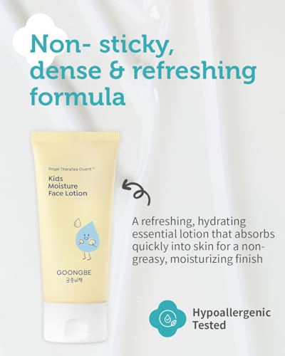 GOONGBE Kids' Moisture Face Lotion - Korean Kids Daily Face Moisturizer - 8hr Moisturizing Refreshing Cream Type Lotion with Cica and Allantoin - Allergen Free Scent, 2.7 fl.oz.