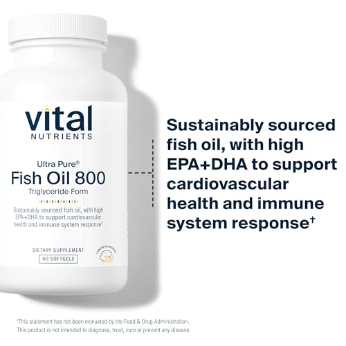 Vital Nutrients Ultra Pure® Fish Oil 800 Triglyceride Form | Heart, Brain, & Immune Health* | Sustainably Sourced High EPA & DHA Omega-3 Fatty Acid | Lemon Flavor | Gluten, Dairy, Soy Free | 90 Count