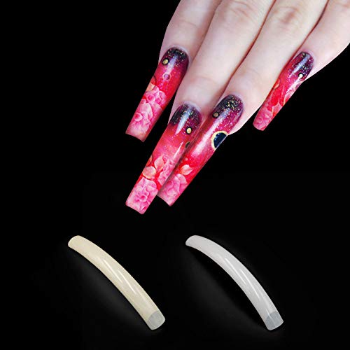 Natural: Yimart 100pcs White/Clear/Natural Extra Long Curve Nail Tip UV Gel French Acrylic False Nail Art Salon long Tips (Natural)
