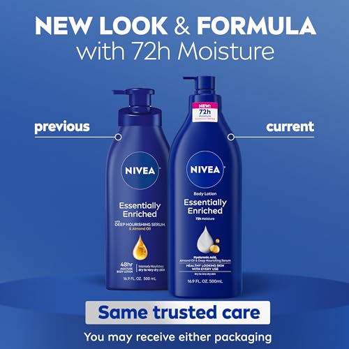 NIVEA Essentially Enriched Body Lotion for Very Dry Skin with Hyaluronic Acid, Almond Oil and Deep Nourishing Serum, 72-Hour Body Moisturizer, 16.9 Fl Oz Pump Bottle