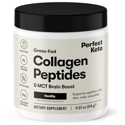 Perfect Keto Collagen Peptides with MCT Oil, Type 1 & 2, Vanilla, 11.07 oz