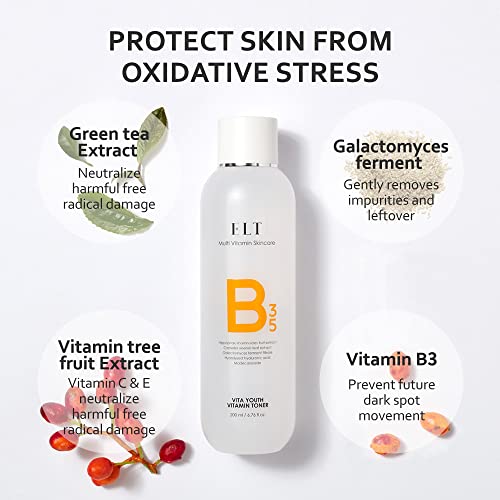 ELT Vita Youth Vitamin B Toner 6.76 fl.oz.(200ml) | Multi Vitamin B3&5 Moisturizing Soothing Skin Care | Fragrance Free | Green Tea Extract Makes Skin Youthful | Prevents Dark Spots | K-Beauty