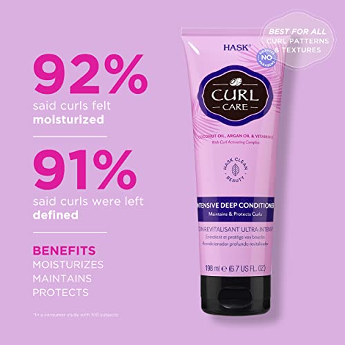 HASK CURL CARE Intensive Deep Conditioner Treatments for curly hair- vegan formula, cruelty free, color safe, gluten-free, sulfate-free, paraben-free
