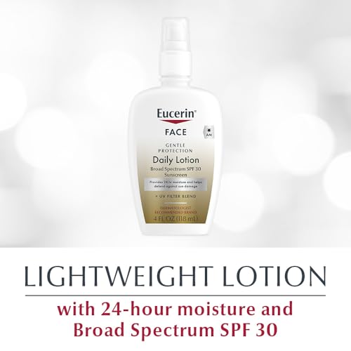Eucerin Daily Protection Face Lotion with Broad Spectrum SPF 30 Sunscreen, Face Sunscreen Moisturizes and Helps Protect Sensitive, Dry Skin, Fragrance Free, 4 Fl Oz (Packaging May Vary)