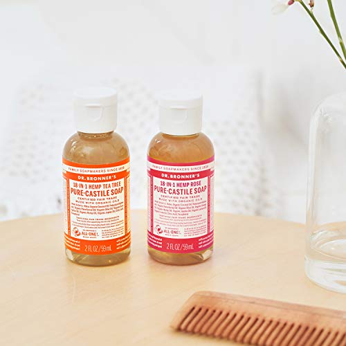 Dr. Bronner's - Pure-Castile Liquid Soap (Tea Tree, 2 ounce) - Made with Organic Oils, 18-in-1 Uses: Acne-Prone Skin, Dandruff, Laundry, Pets and Dishes, Concentrated, Vegan, Non-GMO
