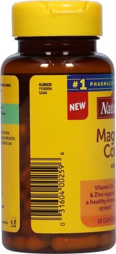 Nature Made Magnesium Complex with Vitamin D and Zinc Supplements, Magnesium Supplement for Muscle, Nerve, Heart & Bone Support with Vitamin D3 & Zinc for Immune Support, 60 Capsules, 30 Day Supply