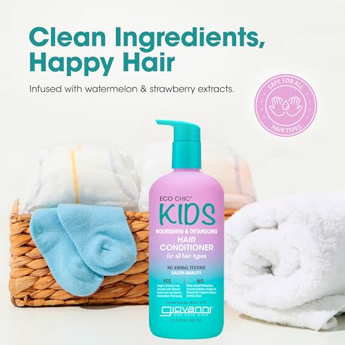 Eco Chic KIDs Nourishing & Detangling Hair Conditioner - Kids Conditioner Detangler, For Kids, For All Hair Types, Salon Quality, Vegan - 16.5 Fl Oz