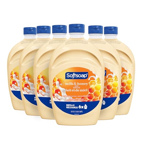 Softsoap Hand Soap Refill, Milk and Honey, Bathroom Hand Soap in Bulk, Premium Scented Liquid Hand Soap, 300 Fluid Ounces Total (50oz bottle, Case of 6 Bottles)