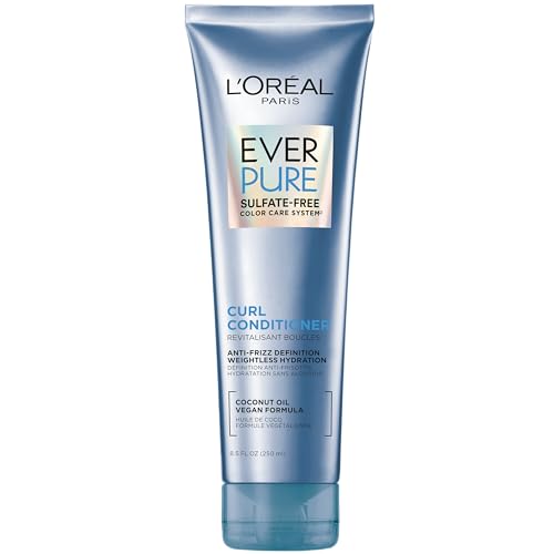 L'Oreal Paris Sulfate Free Conditioner for Curly Hair, Lightweight, Anti-Frizz Hair Care with Coconut Oil, EverPure, 8.5 Fl Oz (Packaging May Vary)