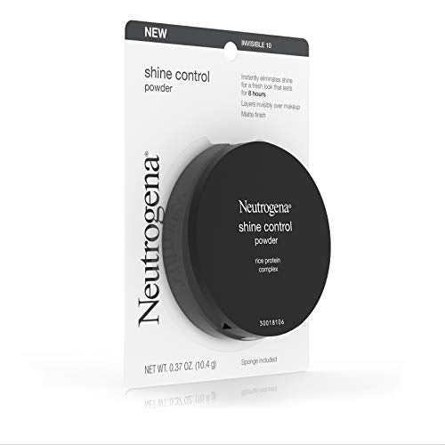 Neutrogena Shine Control Mattifying Face Powder for Oily or Combination Skin, Lightweight & Oil-Absorbing Powder with Rice Protein, Compact with Application Sponge, Invisible 10,.37 oz.