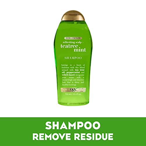 OGX Extra Strength Refreshing Scalp + Teatree Mint Shampoo, Invigorating Scalp Shampoo &Conditioner with Tea Tree & Peppermint Oil & Witch Hazel, Paraben-Free, Sulfate-Free Surfactants, 25.4 Fl Oz