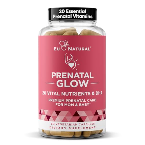 Glow Prenatal Vitamins for Women – 20-in-1 Vital Nutrients for Healthy Pregnancy and Fetal Development – Folic Acid & Vegan DHA For Baby's Growth & A Comfortable Pregnancy – 60 Nourishing Capsules