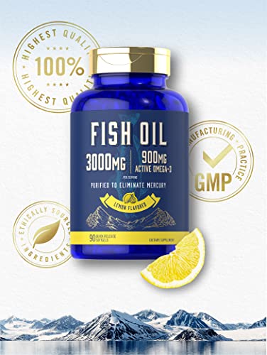 Carlyle Fish Oil 3000mg | 900mg Omega 3 | 90 Softgels | Lemon Flavor | Non-GMO and Gluten Free Supplement
