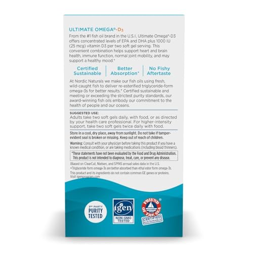 Nordic Naturals Ultimate Omega-D3, Lemon Flavor - 90 Soft Gels - 1280 mg Omega-3 + 1000 IU Vitamin D3 - Omega-3 Fish Oil - EPA & DHA - Promotes Brain, Heart, & Immune Health - 45 Servings