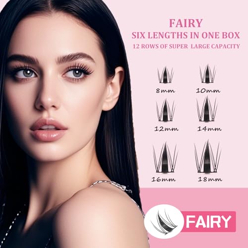 ISOOLU Fairy Lash Clusters Manga Individual Lashes C Curl Wispy Eyelash Clusters WideSpan Eyelash Extension Kit with Lash Bond and Seal Wet-Look Spiky Cluster Lashes (Fairy Kit)