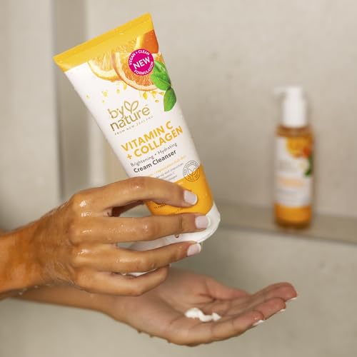 By Nature Vitamin C + Collagen Face Cream Cleanser - Daily Makeup Remover and Facial Wash from New Zealand (7 Oz)