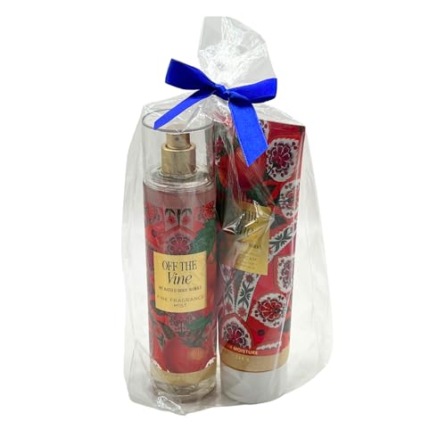 Bath & Body Works OFF THE VINE Fine Fragrance Mist & Body Cream 2pc bundle Gift Set with a Blue Bow for Holidays – Full Size