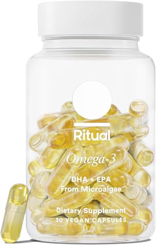 Ritual Omega 3 - Vegan - Science-Backed Dose of DHA & EPA Fatty Acids in 2:1 Ratio, Bioavailable, Brain and Heart Health Support, Minimal Burp-Back, Sustainably Sourced Microalgae, 30 Day Supply