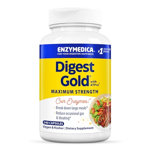 Enzymedica Digest Gold + ATPro, Maximum Strength, Fast-Acting, Helps Digest Large Meals, Prevents Bloating and Gas, 240 Count (FFP)