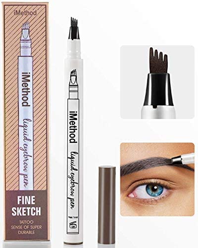 Eyebrow Tattoo Pen - iMethod Microblading Eyebrow Pencil with a Micro-Fork Tip Applicator Creates Natural Looking Brows Effortlessly and Stays on All Day, Dark Grey