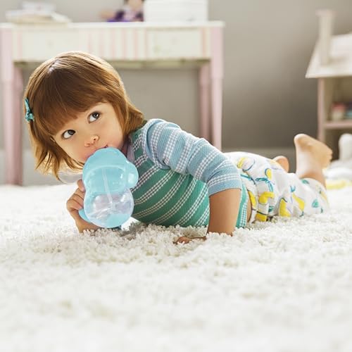 Munchkin Any Angle Sippy Cups for Toddlers, Spill Proof Weighted Straw Cup with Transition Handles for Babies 6 Months and Up, 2 Pack, Blue/Green