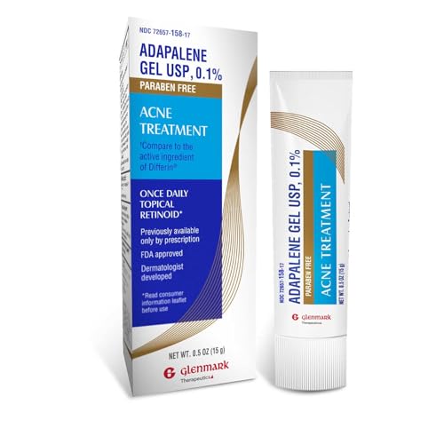 Glenmark Therapeutics Adapalene Gel 0.1% Acne Treatment, Paraben Free Topical Retinoid Cream For Face, Helps Clear and Prevent Acne and Clogged Pores, 15g Tube