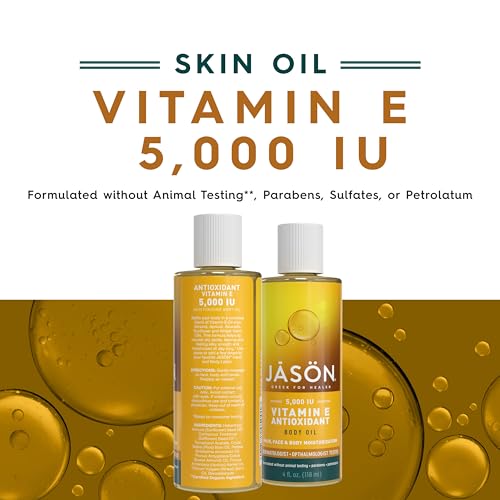JASON Vitamin E 5,000 IU Moisturizing Body Oil, For Hair, Face, and Body, 4 Fluid Ounces