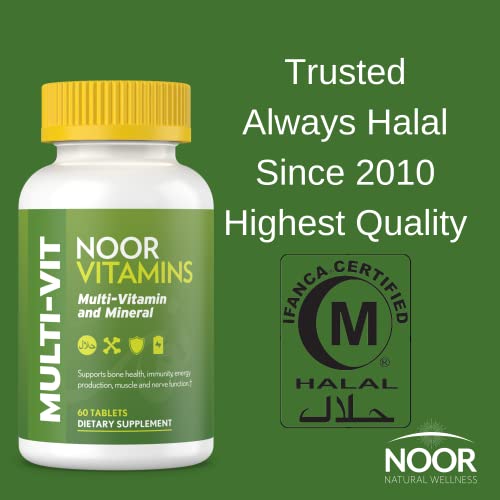 Noor Vitamins Halal Vitamins, Daily Multivitamin, Halal Vitamin for Women and Men, 30 Vitamins & Minerals, A, B12, C, Iron, Zinc to support general health, Non-GMO, Halal Multivitamin (2 Month Supply)