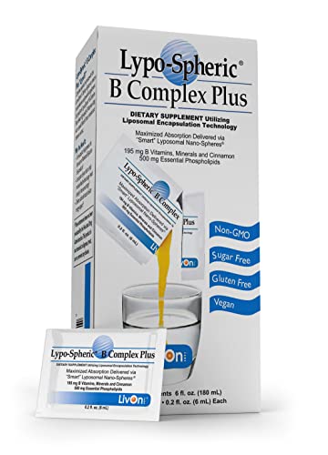 LivOn Laboratories Lypo–Spheric B Complex Plus – 30 Packets – 195 mg B Vitamins, Minerals & Cinnamon Per Packet – Liposome Encapsulated for Improved Absorption – 100% Non–GMO