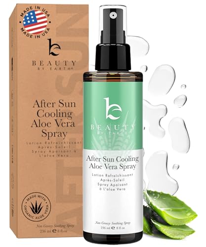 Beauty by Earth After Sun Cooling Aloe Vera Spray - USA Made With Organic Aloe Vera, Fast Absorbing After Sun Care for Sunburn Relief, Skin Cooling Spray, Sunburn Treatment Spray Lotion for Body