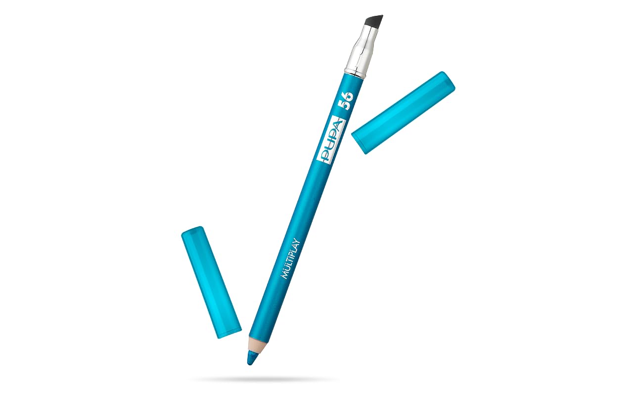 PUPA Milano Multiplay Eye Pencil Eyeshadow Kajal and Eyeliner Trio Pencil Intense Blendable Color Ophthalmologist Tested Paraben Free Makeup Pencil, 56 Scuba Blue, 0.04 Ounce