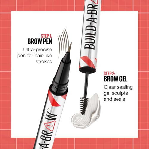 Maybelline Build-A-Brow 2-in-1 Brow Pen and Sealing Eyebrow Gel, Eyebrow Makeup for Real-Looking, Fuller Brows, Blonde, 1 Count