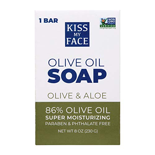 Kiss My Face Pure Olive Oil Soap with Aloe Vera, Moisturizing Bar Soap, 8 oz Bars, (pack of 8)