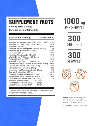 BulkSupplements.com Multivitamin Softgels - Daily Multivitamin, Multimineral Supplement, Multivitamin for Adults wit Fish Oil - Gluten Free, 1 Softgel per Serving, 300 Count (Pack of 1)