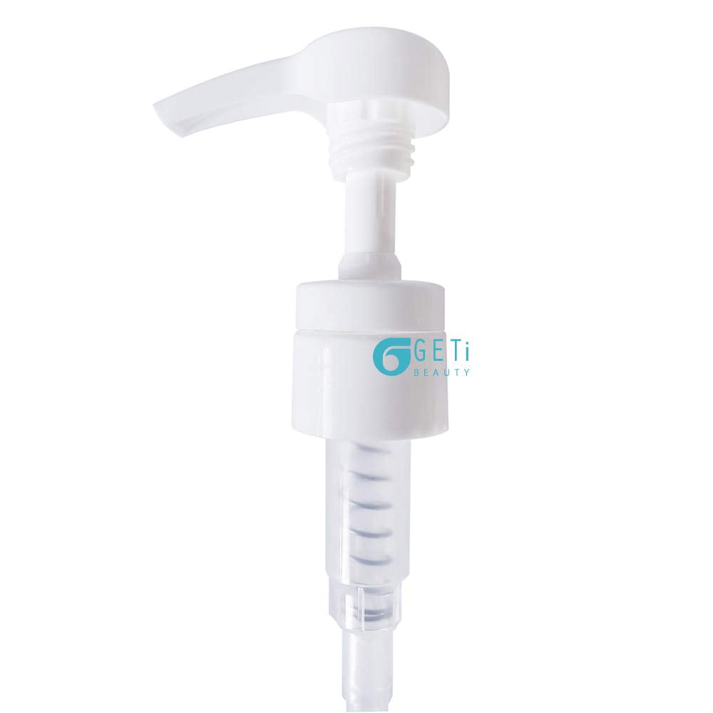 4-Pack Liter 33.8 oz Shampoo Conditioner Pump Dispenser | Fits Most Leading Brands of Liter Shampoo and Conditioner Containers with a 1-inch Diameter Opening | White | 4cc per Pump | by Geti Beauty