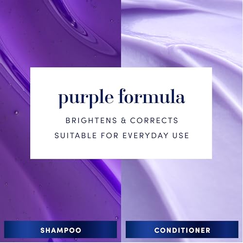 Hair Biology Biotin-Infused Purple Shampoo and Conditioner Set for Grey Hair, Anti-Brassiness, Moisturizing, Color-Safe, Silver & Glowing, Corrects Yellow Tones, 12.8 Fl Oz Each, 2 Pack