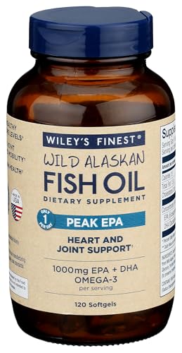 Wiley's Finest Wild Alaskan Fish Oil Peak EPA - Triple Strength Peak EPA and DHA - 1000mg Omega-3s, SQF-Certified - 120 Softgels (120 Servings)