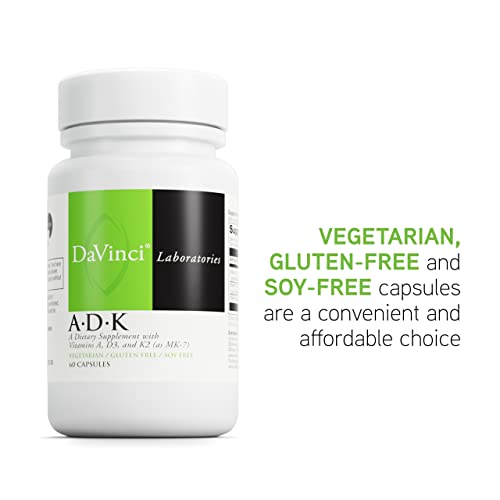 DaVinci Labs ADK - Helps Support Bone, Heart & Immune Health* - Dietary Supplement with Vitamins A, D3 & K2 (as MK-7) - Vegetarian, Gluten Free & Soy Free - 60 Capsules